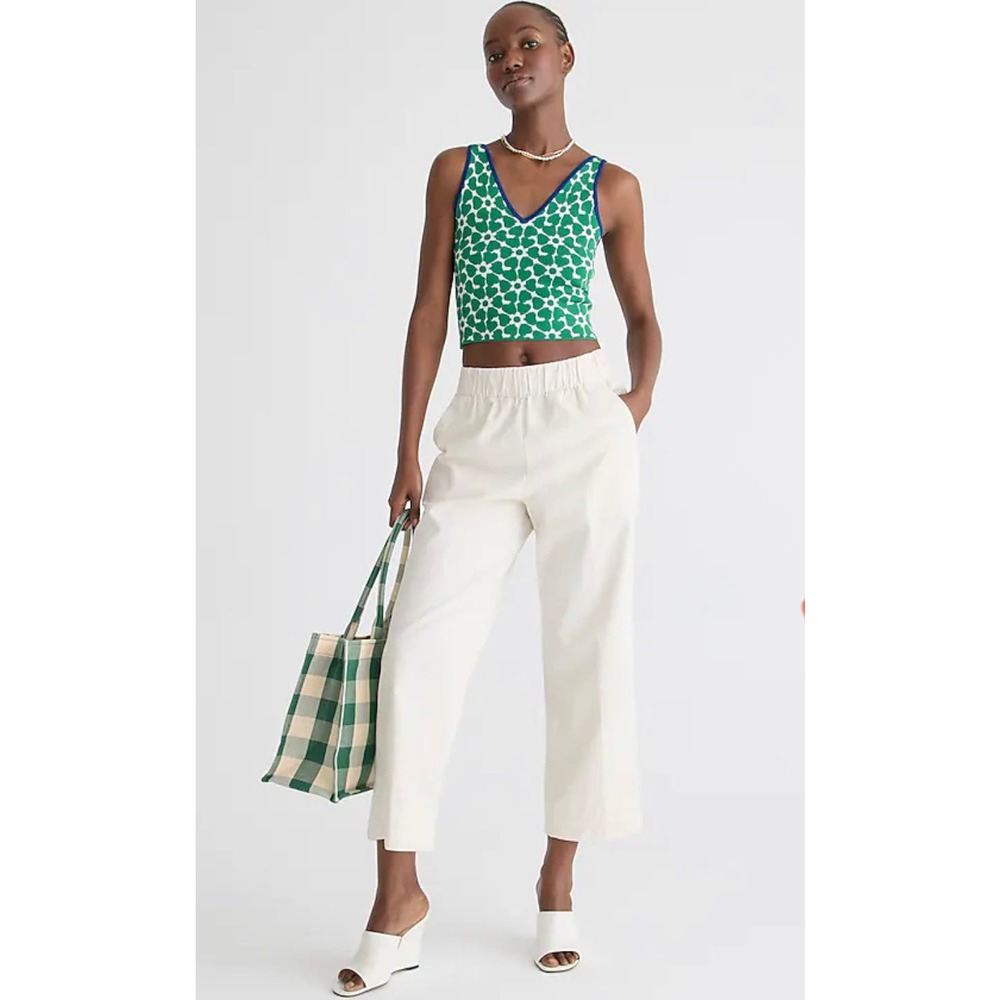 J. Crew Astrid Wide Leg Chino Cotton Pull On Pants Cream White Size XL